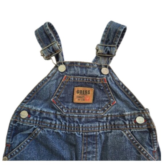 BABY GUESS Vintage 90's Denim Blue Jean Overall Shorts - Baby Boy's 6-9 Months - Picture 6 of 7